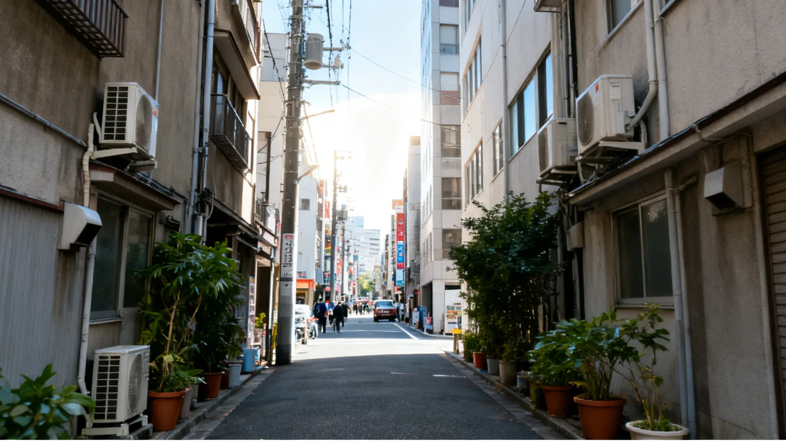 大通りから外れた、ビルの間の細い路地